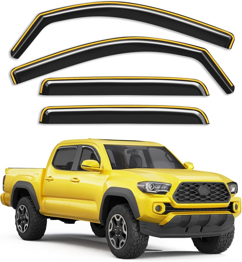 Deejecsun in-Channel Window Rain Guards Fit for Toyota Tacoma Double Cab 2016-2023 Rain Guard Extra Durable Window Deflectors Vent Visors Vent Shades Exterior Truck Accessories - Image 1